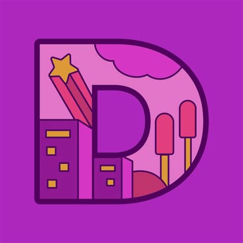 Premium Vector | Color full creative vector initial capital letter d alphabet with night city ...
