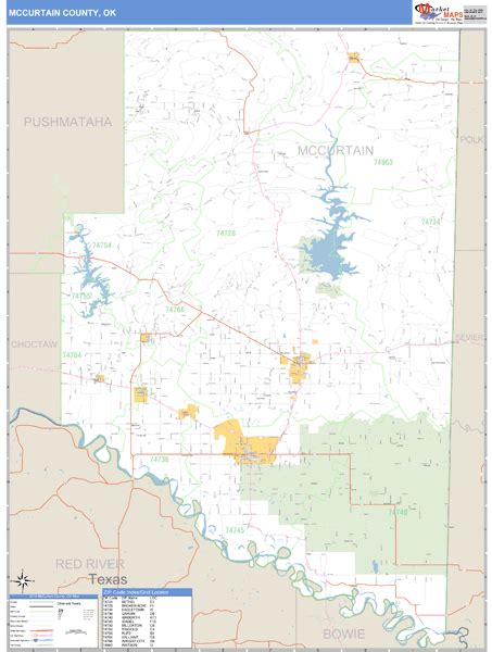 McCurtain County, OK Wall Map Basic Style by MarketMAPS