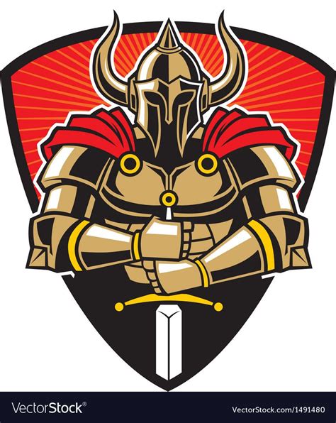 Warrior in armor with sword Royalty Free Vector Image | Knight logo ...