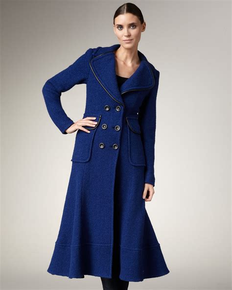 Lyst - Nanette Lepore Leather-trim Long Coat in Blue