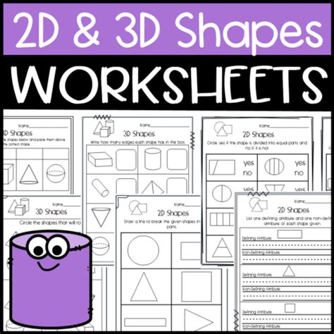 2D and 3D Shape Worksheets: Shape Attributes, Halves, Fourths, Names of Shapes | Made By Teachers