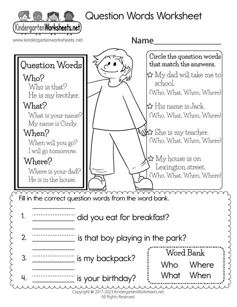 Free Printable Question Words Worksheet