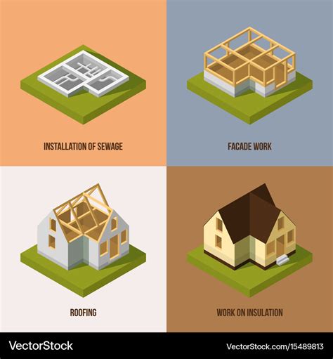 Different construction stages isometric Royalty Free Vector