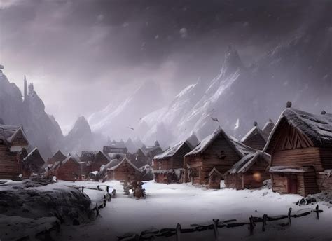 Premium Photo | Mountain village with wooden viking houses in the snow ...