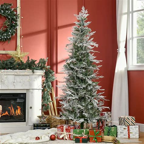 HOMCOM 6 Ft Pencil Snow Flocked Artificial Christmas Tree with Realistic Cypress Branches, Auto ...