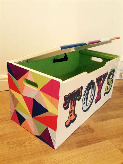 Geometric hand painted toy boxes for sale! | Painted toy boxes, Painted toy chest, Diy toy box