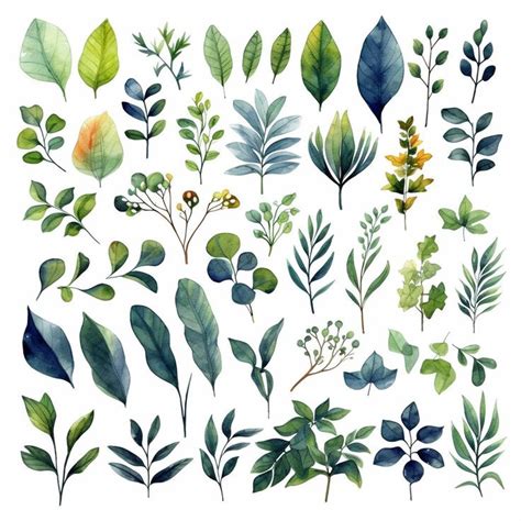 Greenery Foliage Leaves Clipart Set Images Watercolor Botanical Png