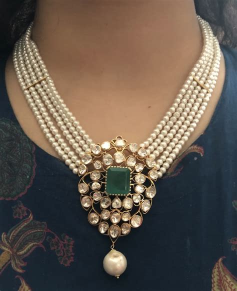 Huge Pendant Diamond Polki Colombian Emerald Pearls Beaded