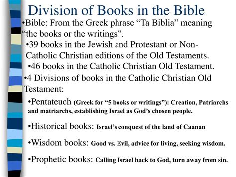 Divisions Of The Books Of The Bible