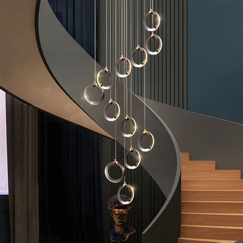 LED Ring Clusters Rotating Staircase Chandelier Staircase Chandelier