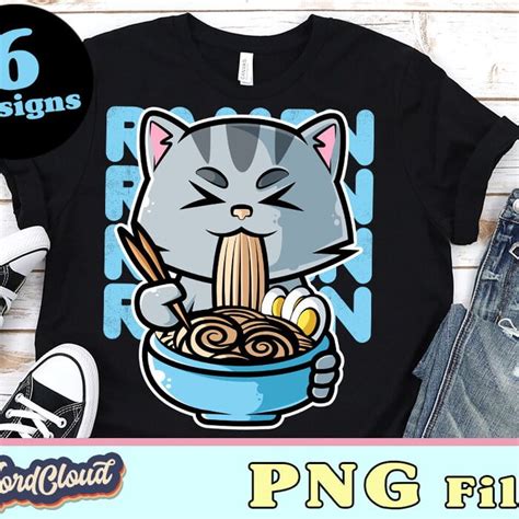 Cat Eating Ramen Cat Lover Gift Ramen Noodles Cute Cat Cartoon Cat