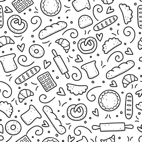 Bakery Seamless Pattern With Hand Drawn Doodle Elements