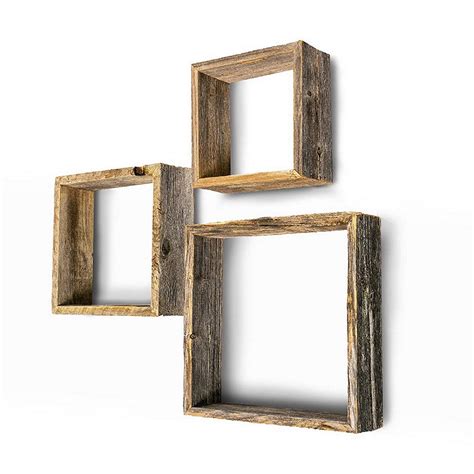 Rustic Farmhouse Floating Reclaimed Wood Square Shelves Set Of