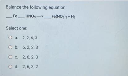 Solved Balance The Following Equation Fe Chegg