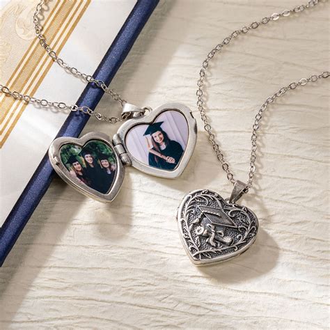 Personalised Graduation Cap Heart Photos Locket Necklace Graduation