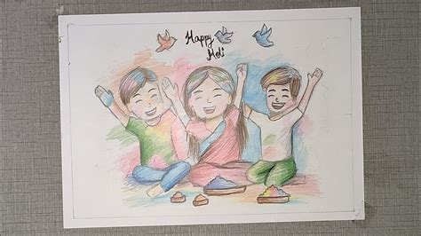 Easy And Simple Colouring Of Holi Drawing Youtube