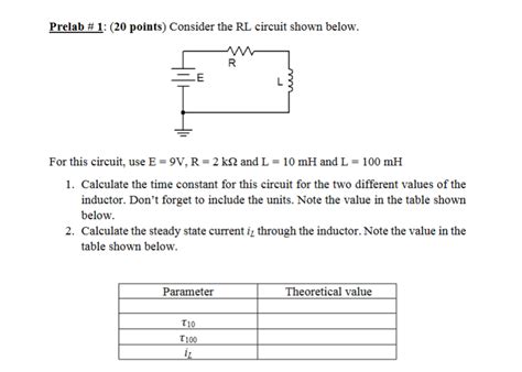 Prelab 1 20 Points Consider The RL Circuit Chegg