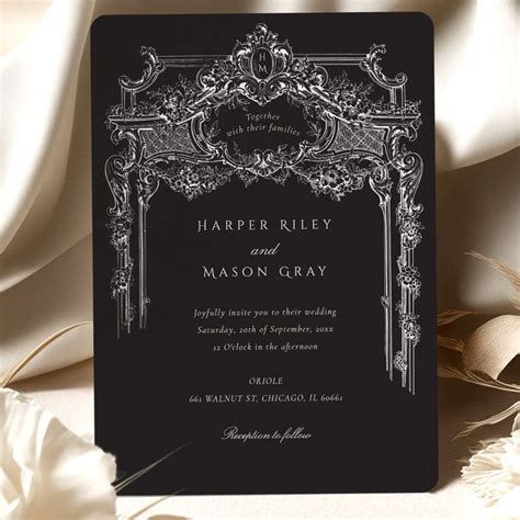 Elegant Antique Black White Ornate Wedding Invitation Zazzle