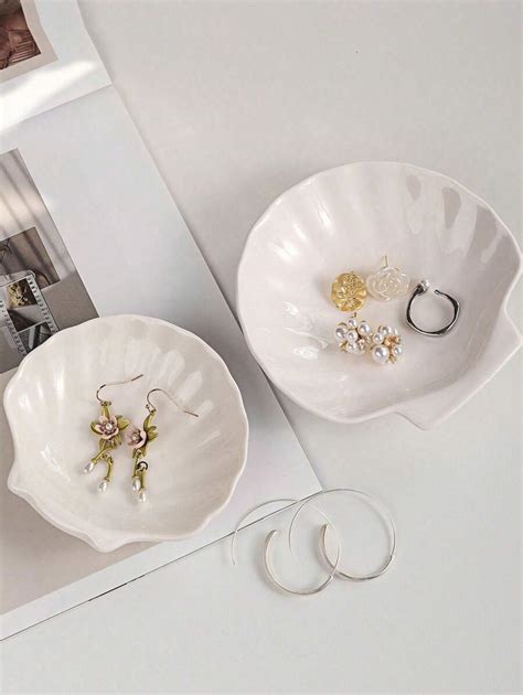 Pc Pearl White Shell Shape Jewelry Small Tray Ceramic Material