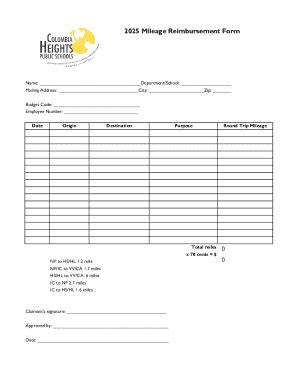 Fillable Online Mileage Reimbursement Form Fax Email Print Pdffiller