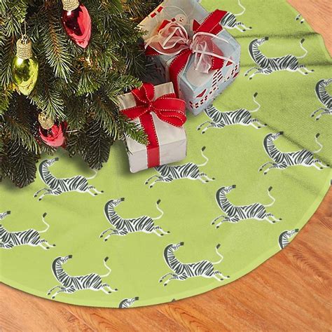 Christmas Tree Skirt Funny Retro Zebra Green Soft Plush Christmas Tree