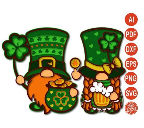 Pair Of Green Layered Gnomes Patrick Day Svg For Cricut Etsy Paper