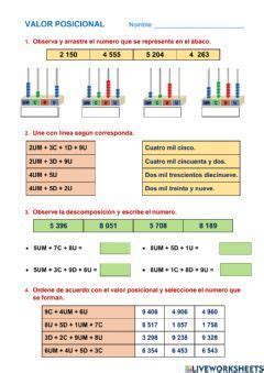 Valor posicional Idioma español o castellano Curso nivel Tercero de
