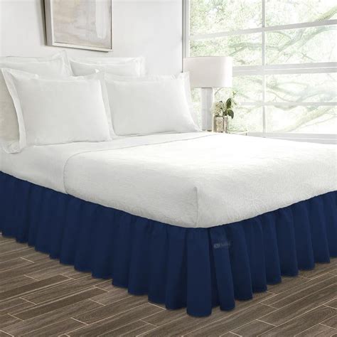 9 Inch Drop Queen Size Navy Blue Solid Bed Skirt Split Corner Ruffled