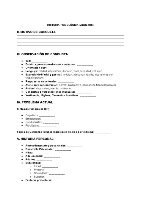 Anamnesis Uso En Areas De Psicolog A Cl Nica Y Psiquiatr A Historia