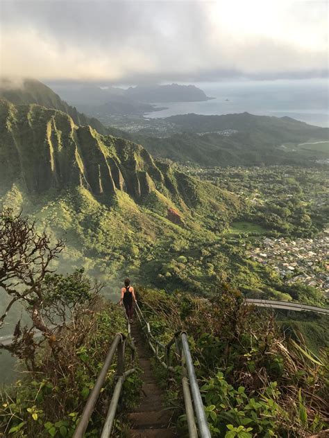 Stairway To Heaven Oahu Hawaii Outdoors Nature Sky Weather