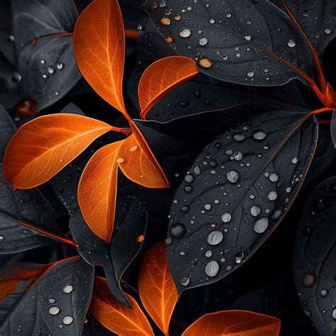 Autumn Foliage Water Droplets Orange Leaves Dark Leaves Full Hd