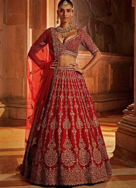 Deep Red Raw Silk Bridal Lehenga Set Bridal Lehenga Red Raw Silk