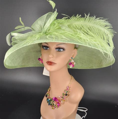 Church Kentucky Derby Hat Carriage Tea Party Wedding Wide Brim Green Ebay