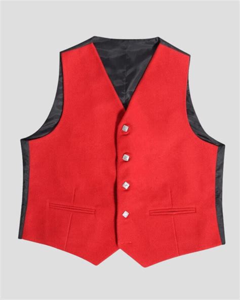 Scottish Melton Wool Red Argyle Jacket 5 Buttons Vest