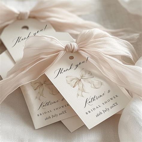 Printable White Bow Bridal Shower Gift Tag Template Coquette Ivory