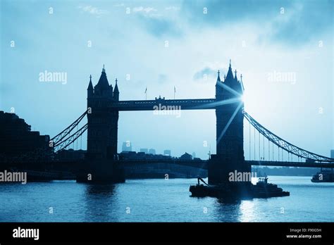 Tower Bridge Silhouette Over Thames River In London Stock Photo Alamy