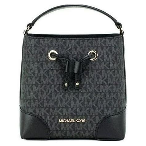 "Michael Kors Women's Logo Bucket Crossbody Bag, Black Canvas, 7""W x 7 ...