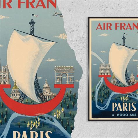 Vintage Fine Art Poster A4 A1 20x30 Inch Air France Paris 2000