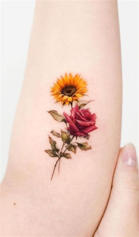 Beautiful Sunflower And Rose Tattoo Designs Art And Design White