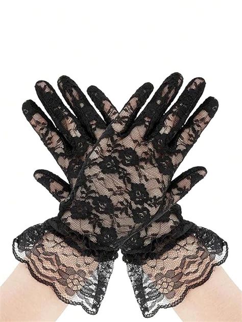 Pair Lace Trim Fingerless Driving Gloves Fashionable Sheer Sun