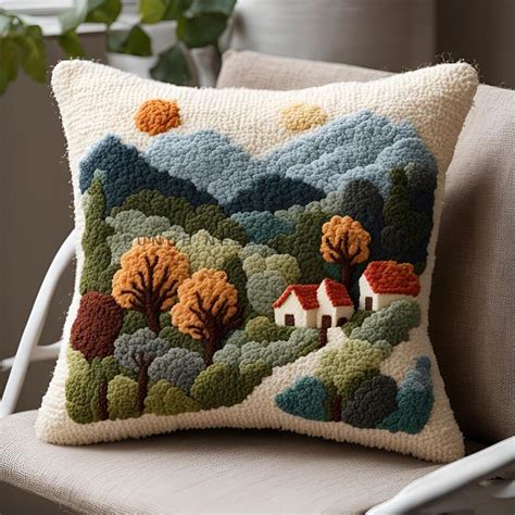 Cushion Cover Punch Needle Pattern Diy Pillow Case Craft Hand Tufted