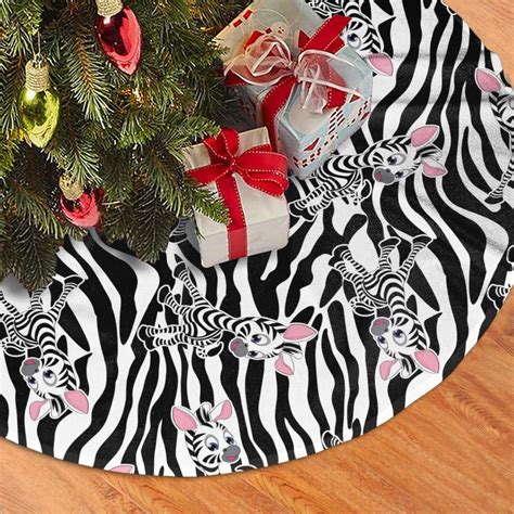 Christmas Tree Skirt Cute Zebra Cartoon Funny Print Soft Plush