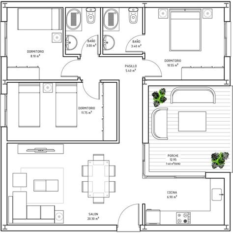 Sqm Apartment Floor Plan With Two Beds And Living Room