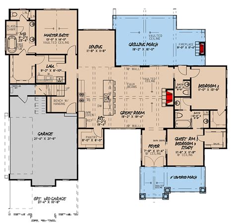 Stone Accented Farmhouse Plan With Bonus Room Over Garage Sq Ft