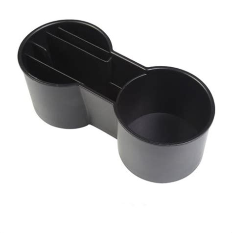 Black Abs Car Cup Holder Insert With Dual Slots And Storage Compartment