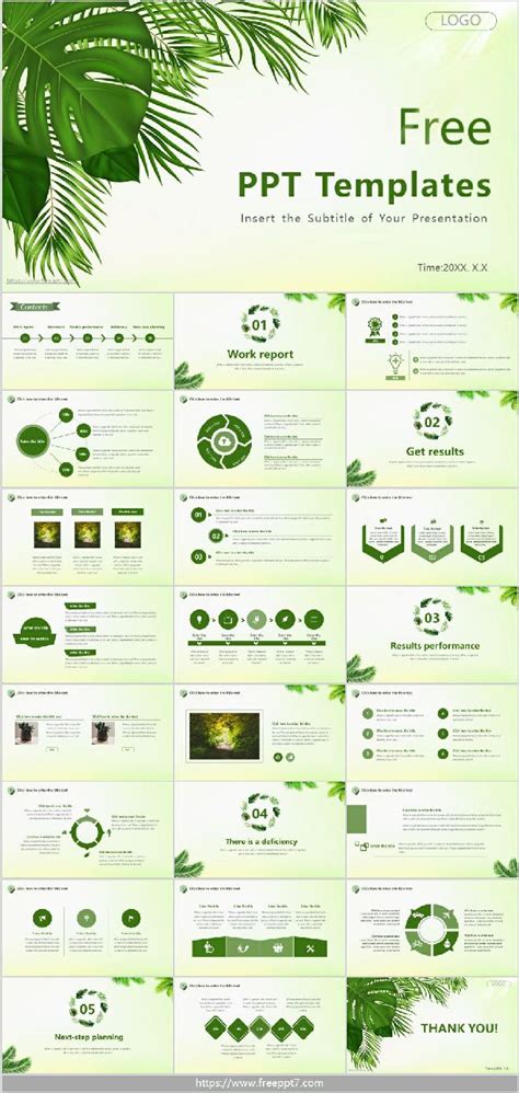 Green Leaf Background Work Summary PowerPoint Templates Google Slides