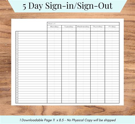 Weekly Sign In Sheet Template