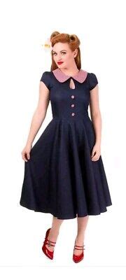 Vintage Style Denim Swing Dress Retro Rockabilly S Size Xl Pit To