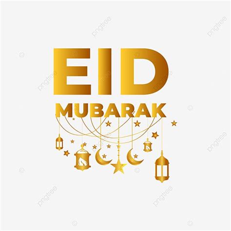 Eid Mubarak With Golden Stars And Lanterns