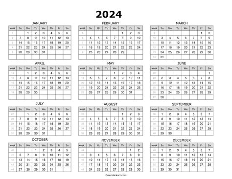 Printable Yearly Calendar 2024 Free Yearly Calendar For 2024